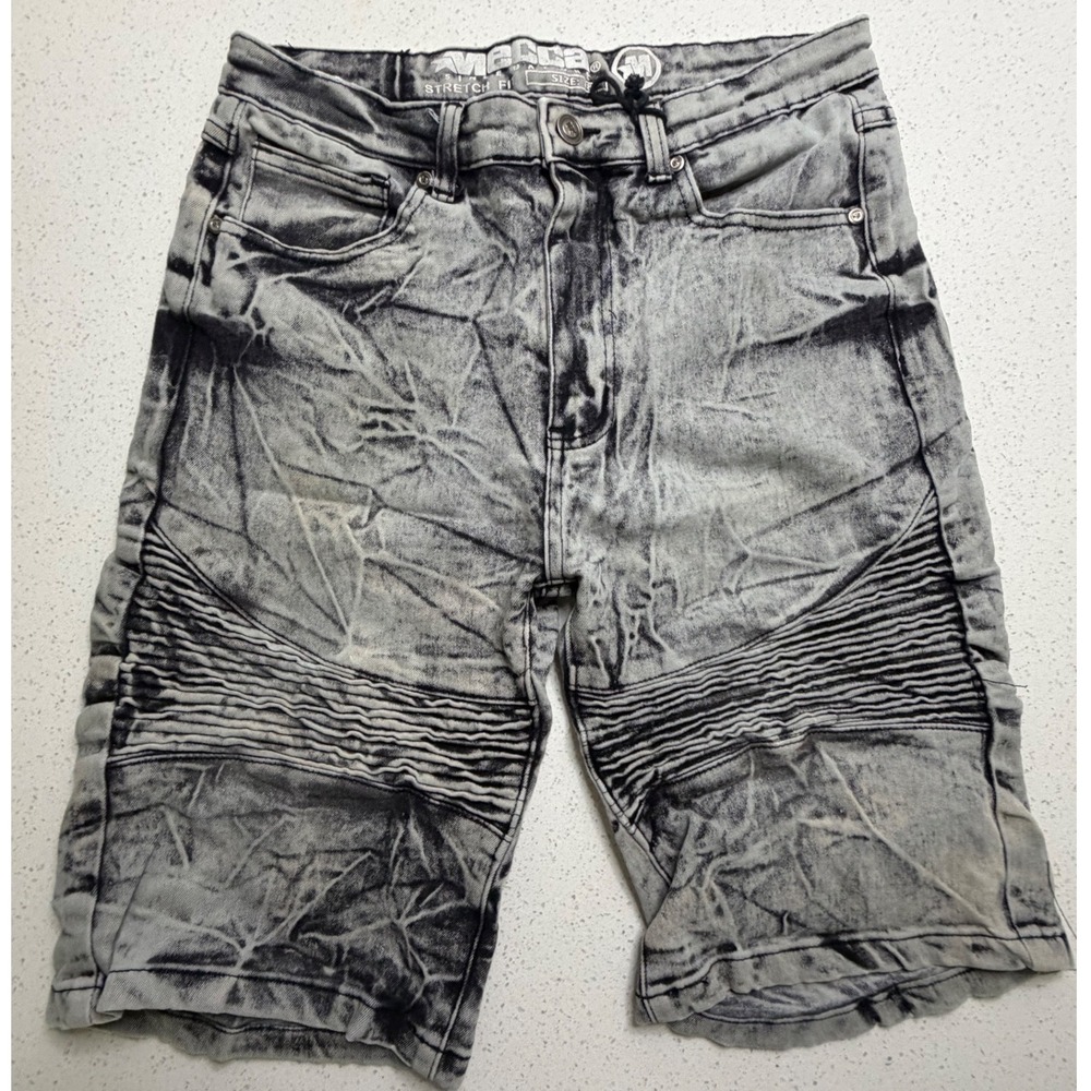 Mecca Mens Acid Wash Moto Denim Shorts Gray Stretch Size 18 Streetwear